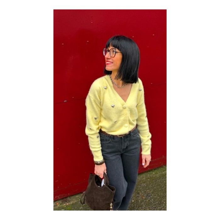Gilet jaune ou blanc à petits cœurs – Femme | Boutique Melle Jeanne