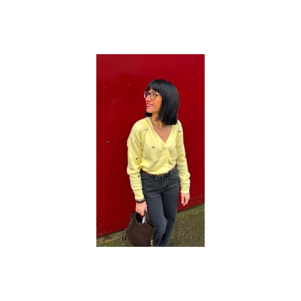 Gilet jaune ou blanc à petits cœurs – Femme | Boutique Melle Jeanne