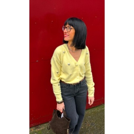Gilet jaune ou blanc à petits cœurs – Femme | Boutique Melle Jeanne