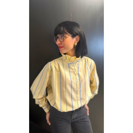 Chemise jaune à rayures bleues – Femme | Boutique Melle Jeanne