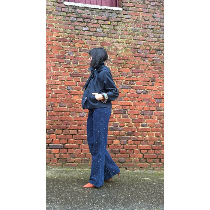 Manteau coupe-vent bleu marine à fleurs – Femme | Boutique Melle Jeanne