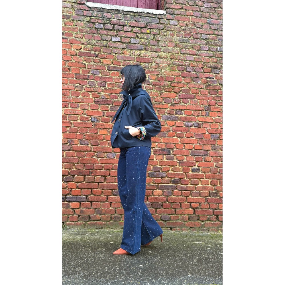 Manteau coupe-vent bleu marine à fleurs – Femme | Boutique Melle Jeanne