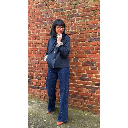 Manteau coupe-vent bleu marine à fleurs – Femme | Boutique Melle Jeanne