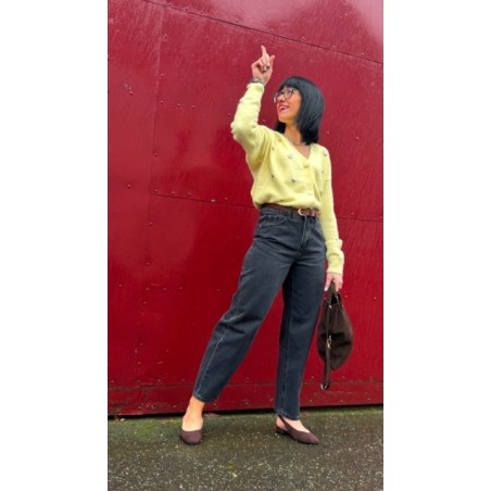 Jean barrel gris / noir – Jean femme tendance | Boutique Melle Jeanne