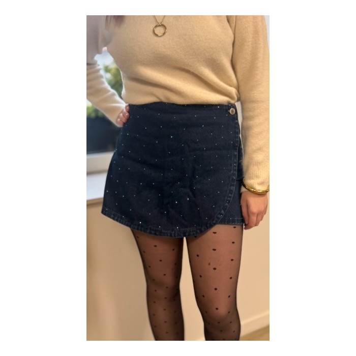 Jupe-short en jean foncé à strass – Femme | Mode chic & tendance