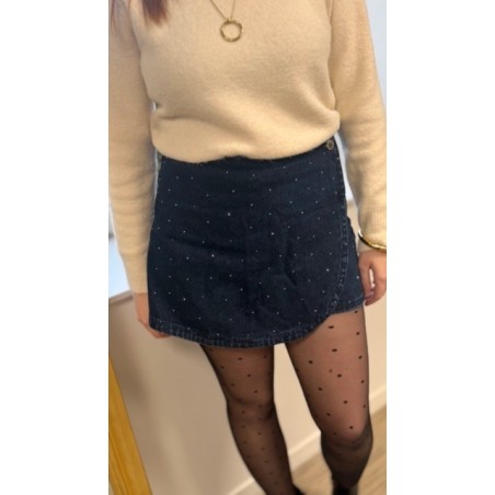 Jupe-short en jean foncé à strass – Femme | Mode chic & tendance