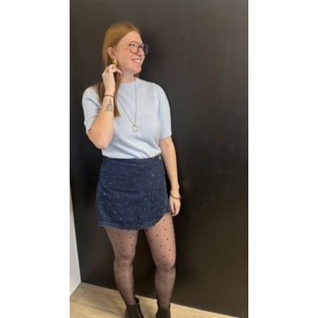 Jupe-short en jean foncé à strass – Femme | Mode chic & tendance