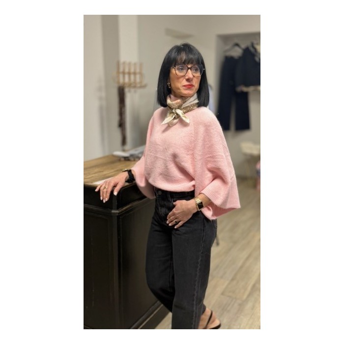 Pull rose col montant manches larges – Pull femme chic & tendance