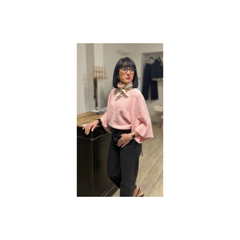 Pull rose col montant manches larges – Pull femme chic & tendance