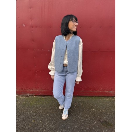 Gilet sans manches moumoute bleu marine ou bleu clair – Chapitre Bleu