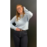 Pull fin doux bleu ou écru avec boutons manches – Femme | Boutique Melle Jeanne
