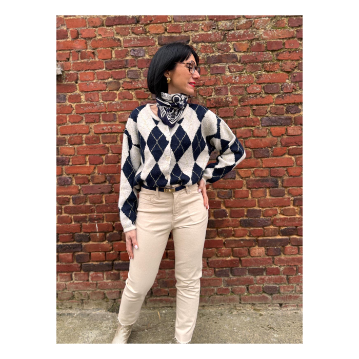 Gilet jacquard bleu et blanc – Femme | Boutique Melle Jeanne