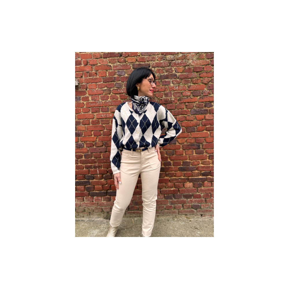 Gilet jacquard bleu et blanc – Femme | Boutique Melle Jeanne