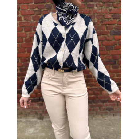 Gilet jacquard bleu et blanc – Femme | Boutique Melle Jeanne