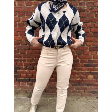 Gilet jacquard bleu et blanc – Femme | Boutique Melle Jeanne