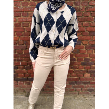 Gilet jacquard bleu et blanc – Femme | Boutique Melle Jeanne