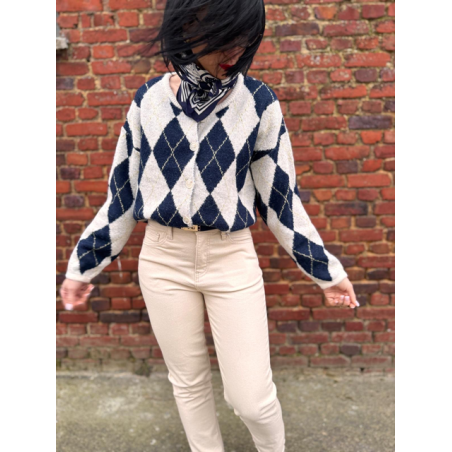 Gilet jacquard bleu et blanc – Femme | Boutique Melle Jeanne