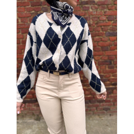 Gilet jacquard bleu et blanc – Femme | Boutique Melle Jeanne