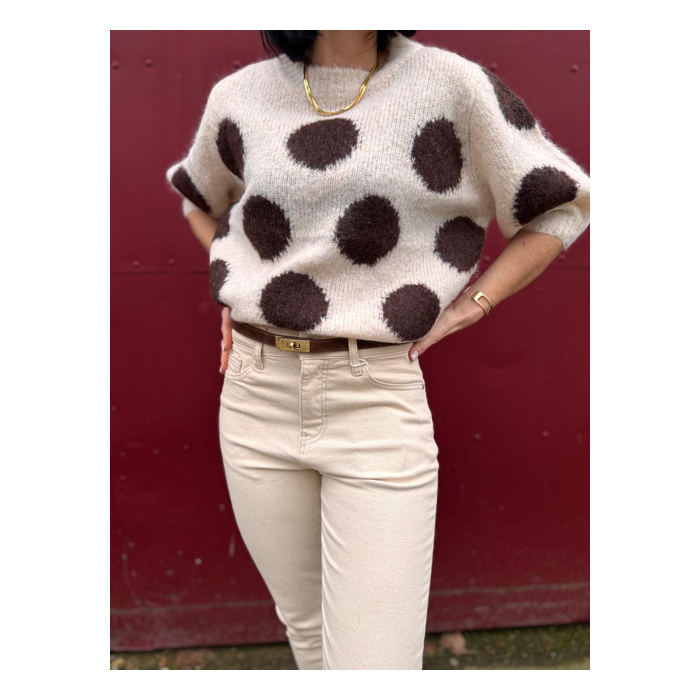 Pull manches courtes à pois jaune ou marron – Femme | Boutique Melle Jeanne