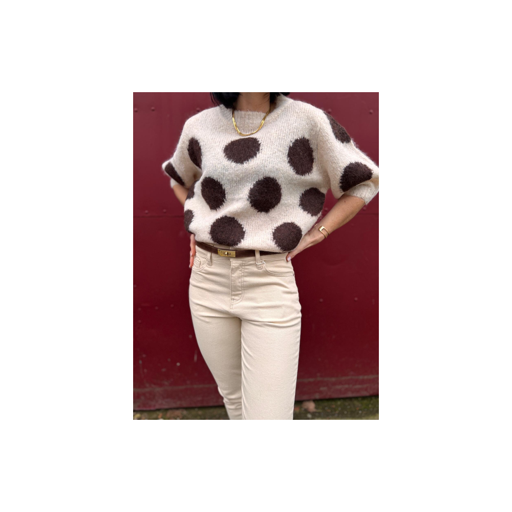 Pull manches courtes à pois jaune ou marron – Femme | Boutique Melle Jeanne