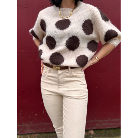 Pull manches courtes à pois jaune ou marron – Femme | Boutique Melle Jeanne
