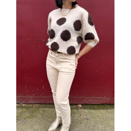 Pull manches courtes à pois jaune ou marron – Femme | Boutique Melle Jeanne