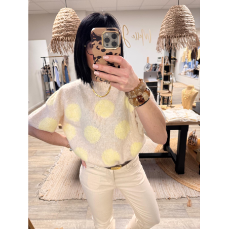 Pull manches courtes à pois jaune ou marron – Femme | Boutique Melle Jeanne