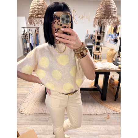 Pull manches courtes à pois jaune ou marron – Femme | Boutique Melle Jeanne
