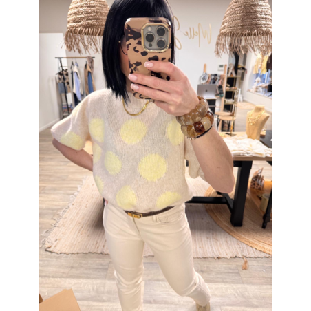 Pull manches courtes à pois jaune ou marron – Femme | Boutique Melle Jeanne