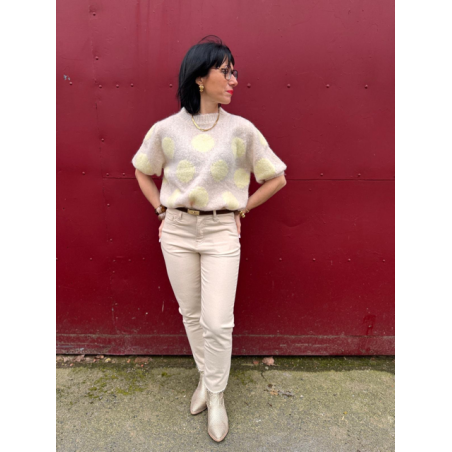 Pull manches courtes à pois jaune ou marron – Femme | Boutique Melle Jeanne