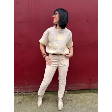 Pull manches courtes à pois jaune ou marron – Femme | Boutique Melle Jeanne