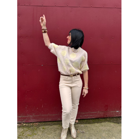 Pull manches courtes à pois jaune ou marron – Femme | Boutique Melle Jeanne