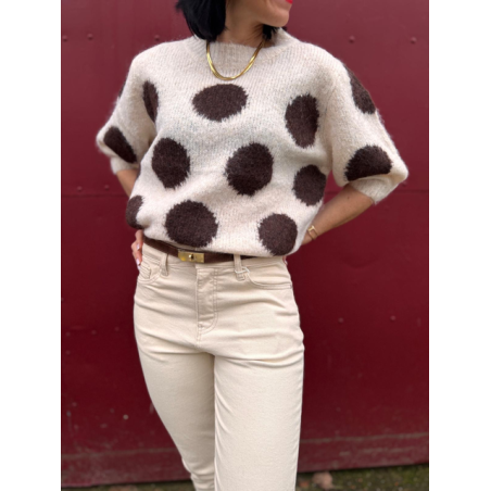 Pull manches courtes à pois jaune ou marron – Femme | Boutique Melle Jeanne