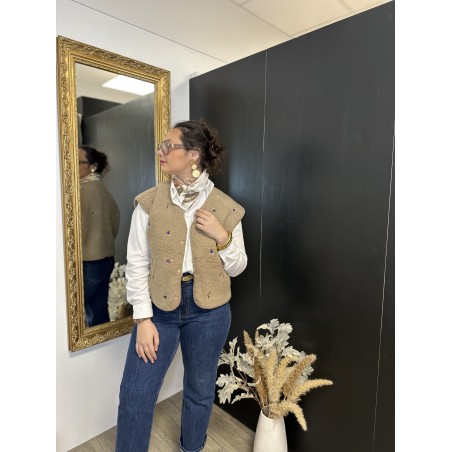 Gilet moumoute sans manches brodé écru ou beige | Melle Jeanne