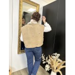 Gilet moumoute sans manches brodé écru ou beige | Melle Jeanne