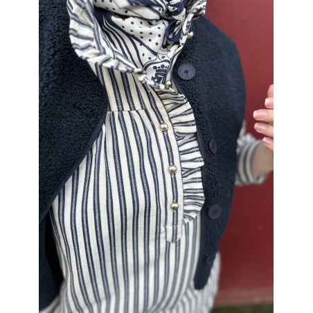 Robe courte droite blanche et bleue col volanté | Melle Jeanne