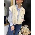 Gilet moumoute sans manches brodé écru ou beige | Melle Jeanne