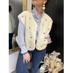 Gilet moumoute sans manches brodé écru ou beige | Melle Jeanne