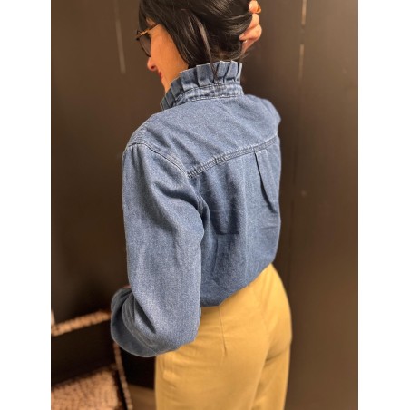 Chemise bleu jean col victorien – Femme | Melle Jeanne