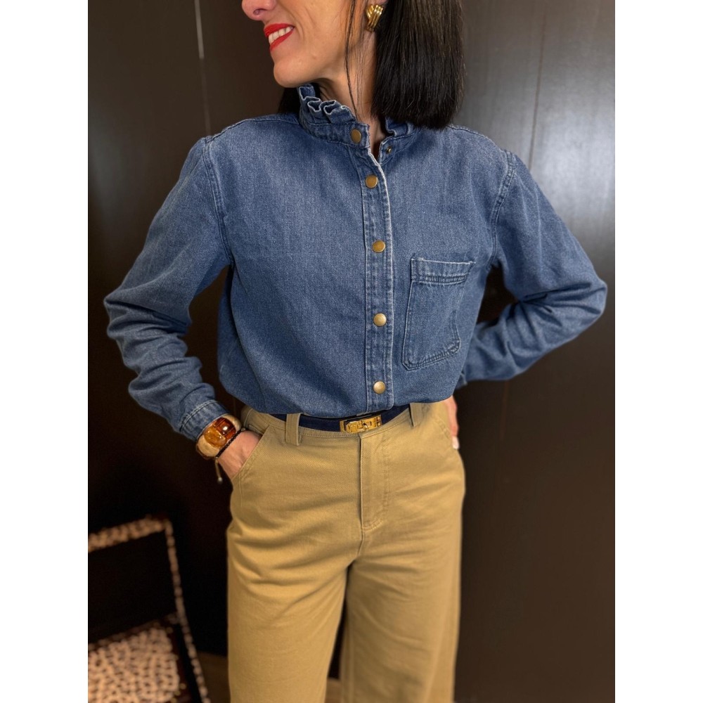 Chemise bleu jean col victorien – Femme | Melle Jeanne