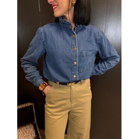 Chemise bleu jean col victorien – Femme | Melle Jeanne