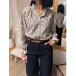 Chemise écru col volanté fleurs bleues – Chemise femme romantique