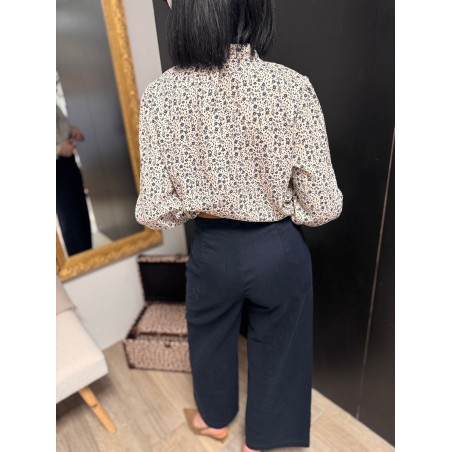 Chemise écru col volanté fleurs bleues – Chemise femme romantique