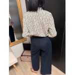 Chemise écru col volanté fleurs bleues – Chemise femme romantique