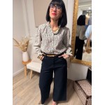 Chemise écru col volanté fleurs bleues – Chemise femme romantique