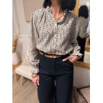 Chemise écru col volanté fleurs bleues – Chemise femme romantique