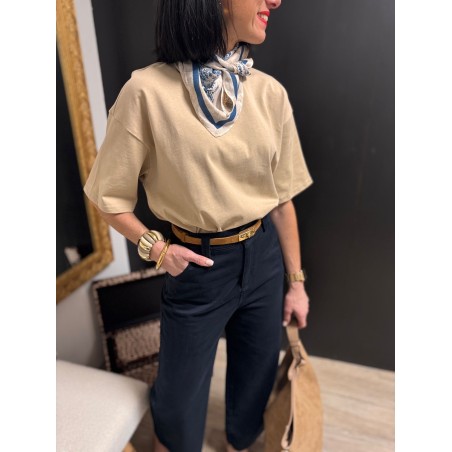 Tee-shirt blanc/bleu marine ou beige – Basique femme | Boutique Melle Jeanne