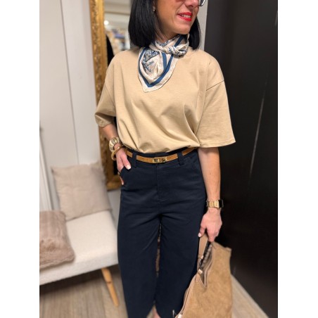 Tee-shirt blanc/bleu marine ou beige – Basique femme | Boutique Melle Jeanne