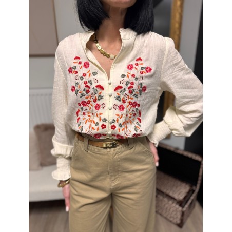 Chemise écru brodée fleurs – Femme | Boutique Melle Jeanne