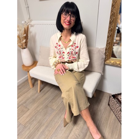 Chemise écru brodée fleurs – Femme | Boutique Melle Jeanne
